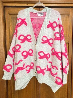 Chunky Bow Cardigan Sweater 🎀 | Oversized Pink Statement | Large